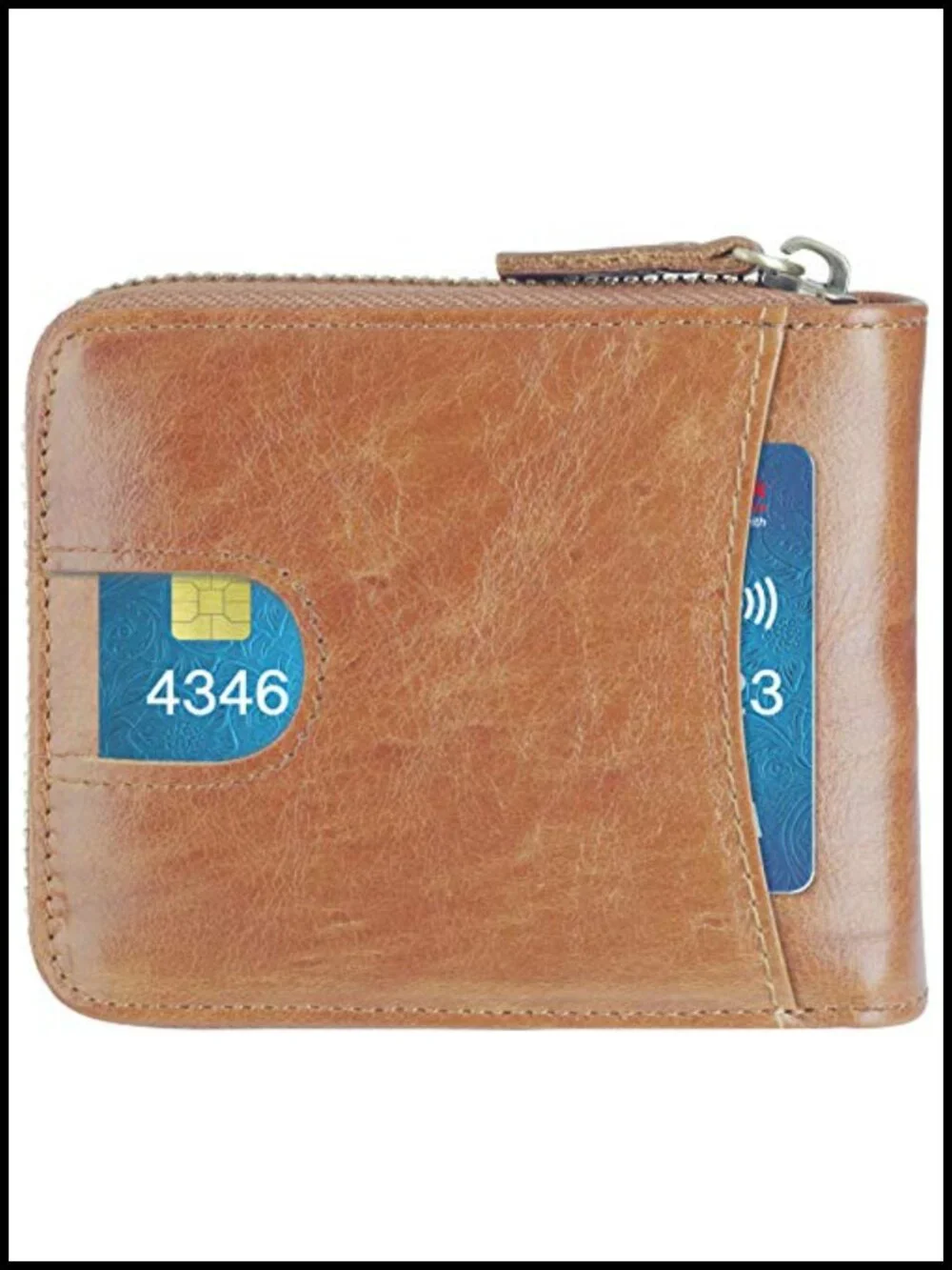 Genuine Leather RFID Blocking Zipper Wallet with 10 Card Slots